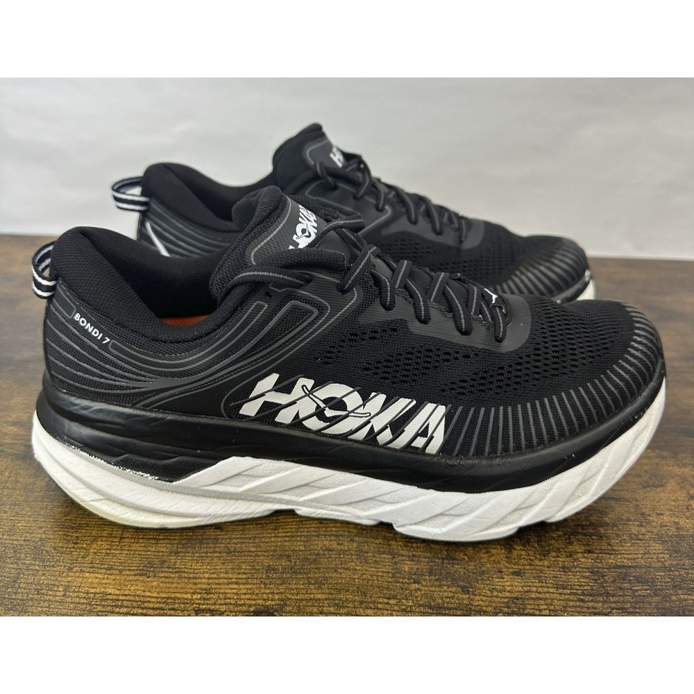 *Flaw Hoka One One Bondi 7 Womens Size 11 Black Athletic Running Shoes Sneakers